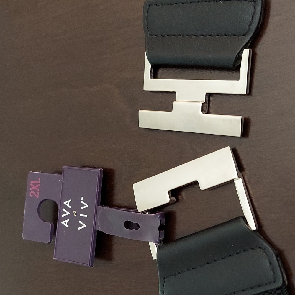 Ava & Viv Black Elasticized Belt w/ Silvertone Interlocking Closure Size 2X NWT - Picture 4 of 16